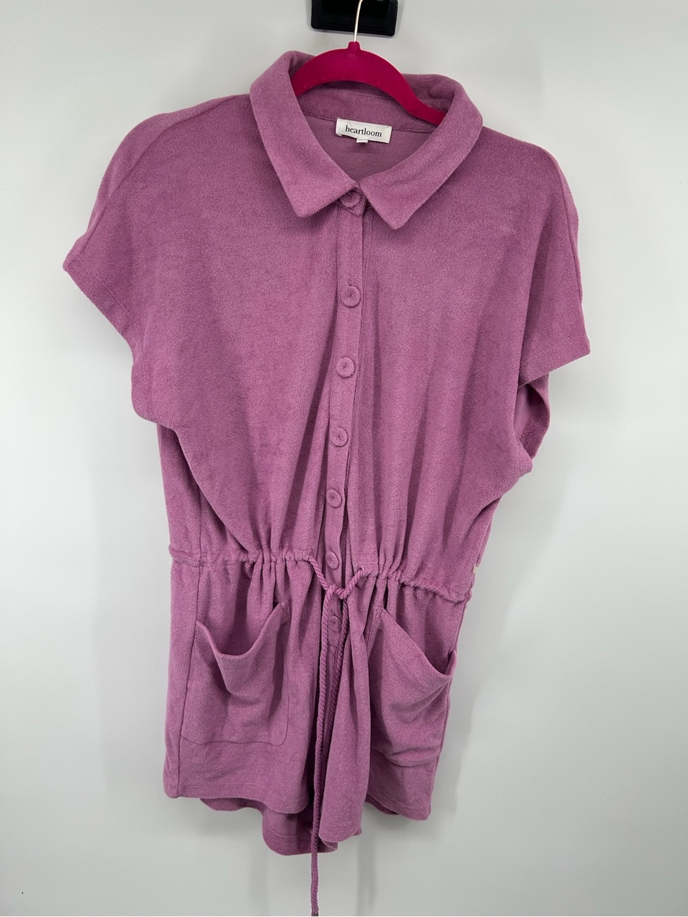 Heartloom Mauve Button-Front Drawstring Short-Sleeve romper